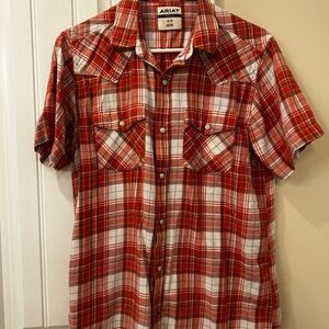 Ariat Men's Casual Orange and White Plaid Shirt